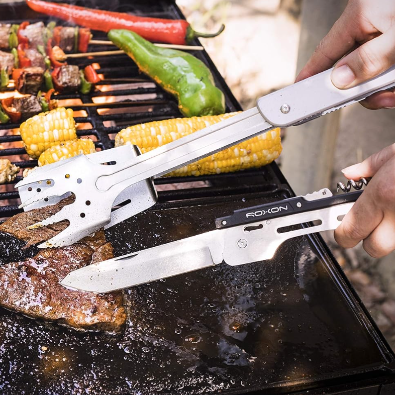 Roxon 6 in 1 Detachable and Foldable Multifunctional Grilling Utensil Set, Special Portable Grilling Utensils for Patio and Outdoor BBQ