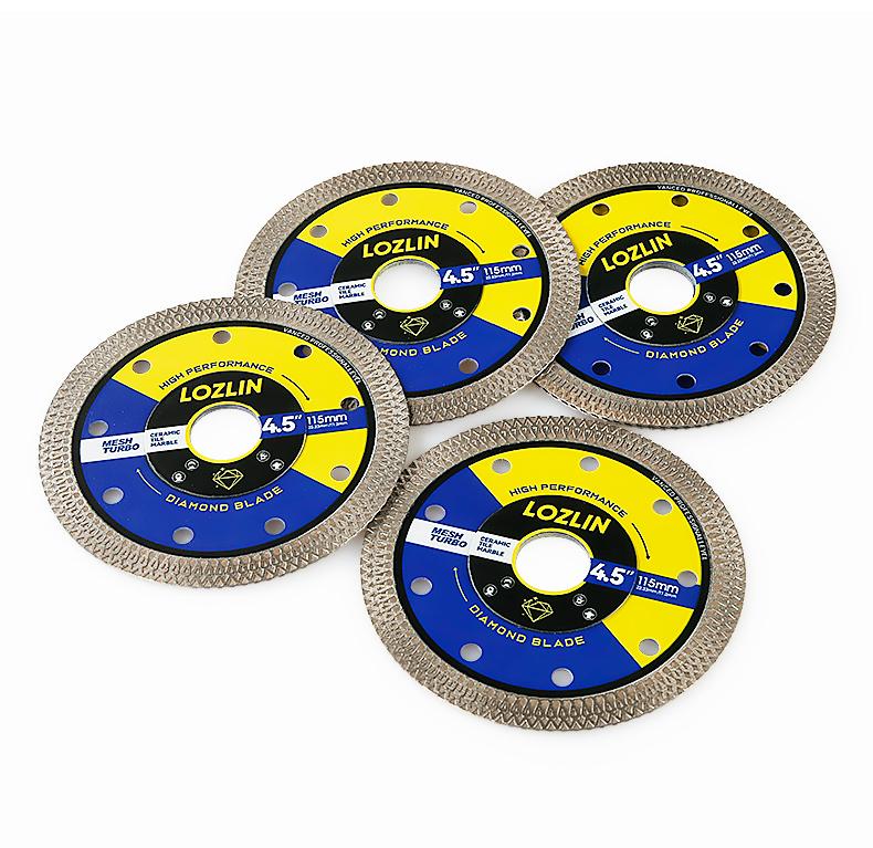 LOZLIN 3PCS 4.5" (115MM) Mesh Turbo Diamond Cutting Disc - Grinding & Cutting Blade for Tile, Ceramic, Marble - Fits Angle Grinder