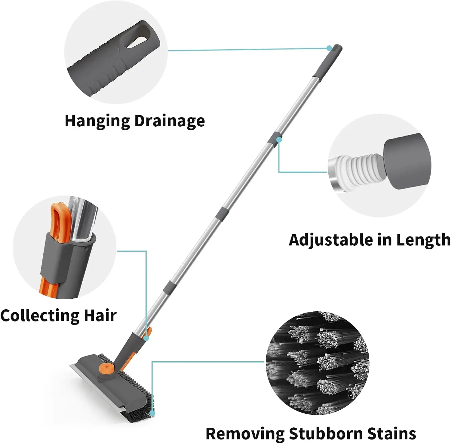 AIRU Floor Scrub Brush Bathtub Brush with Long Handle 3 in 1 Scrape and Heavy-Duty Stiff Bristle Scrubber Brush for Cleaning Shower Bathroom Patio Garage Kitchen Wall and Deck Cleaning Supplies for Home Essential Items for Home Christmas Gifts