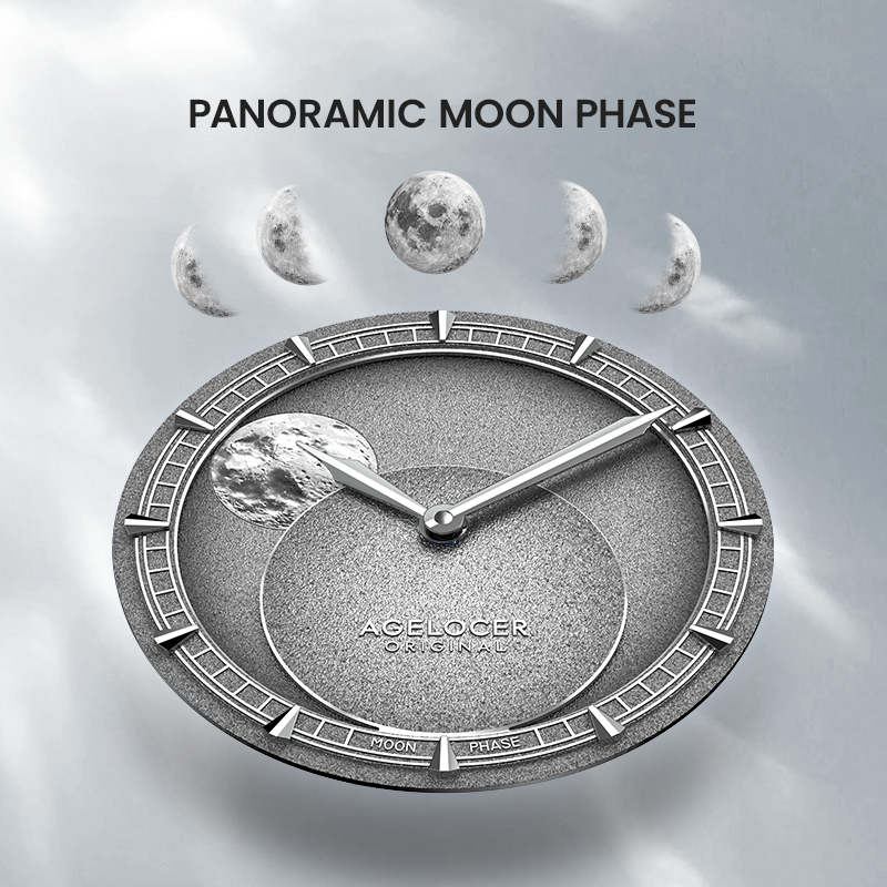 Agelocer New In Original Panoramic Luminous Moon  Phase Design  Luminous Moon Sapphire Glass