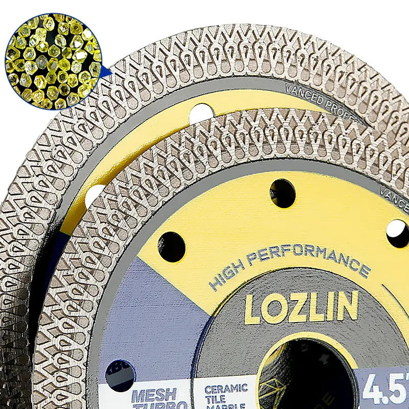 LOZLIN 3PCS 4.5" (115MM) Mesh Turbo Diamond Cutting Disc - Grinding & Cutting Blade for Tile, Ceramic, Marble - Fits Angle Grinder