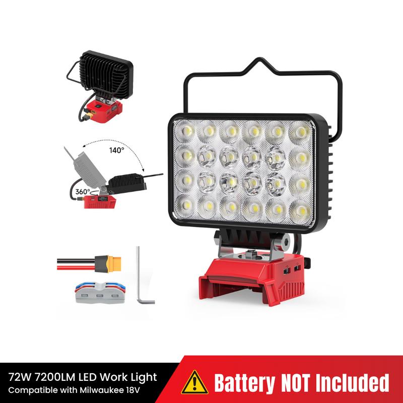 Upgraded wireless LED work light, compatible with various batteries, 7200 lumens, dual USB and Type-C fast charging, essential for camping, emergency repairs and construction site lighting [batteries not included].