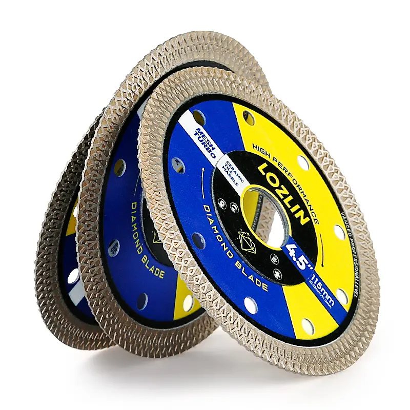 LOZLIN 3PCS 4.5" (115MM) Mesh Turbo Diamond Cutting Disc - Grinding & Cutting Blade for Tile, Ceramic, Marble - Fits Angle Grinder