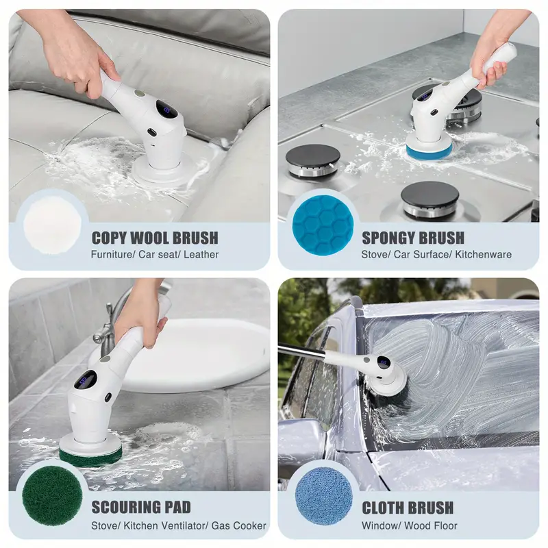 electric spin scrubber cordless shower scrubber with 7 replacement head 3 adjustable speed power scrubber bathroom scrubber cleaning brush with extension handle for bathtub floor tile grout details 2