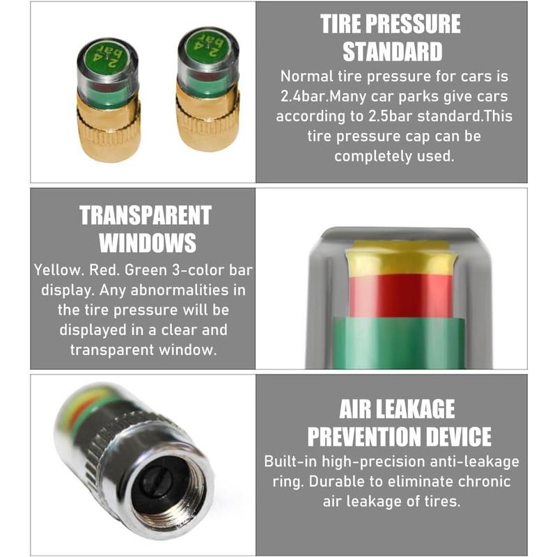 4PCS Automotive Pressure Monitor Valve Caps - For Mid-Duty, Compact & Motorcycles, Bicycles - Compatible with Tire Pressure Monitoring (Copper Core)