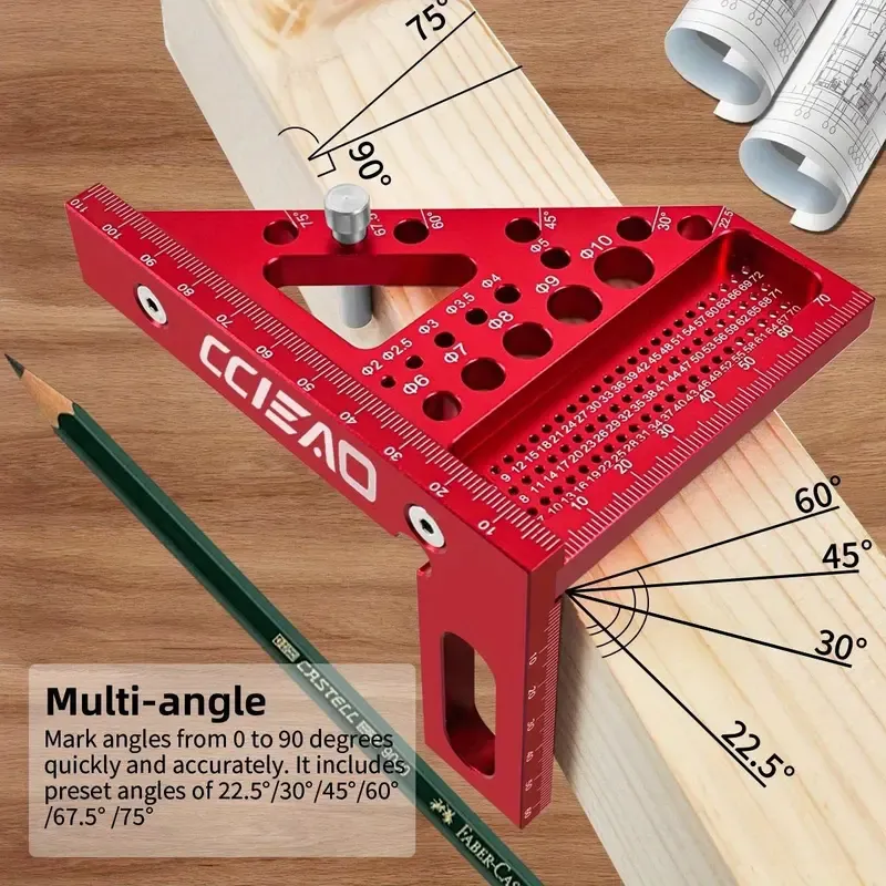 3D Multi-angle Carpenter Square Scriber, Drawing Line Ruler, High Precision Woodworking Square Protractor for Carpenters, Construction, Craftsmen and DIY, Tool, Heavy Duty, Industrial, Hardware, Cool Gadgets