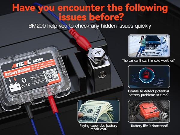 Product Introduction of ANCEL BM200 12V Car Battery Tester, Bluetooth 4.2 Auto Battery Load Analyzer for Lithium & Lead-Acid Batteries with Cranking Charging Test Alarm Record Voltage History 2
