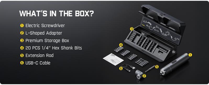 Fanttik S2 Pro 3.7V Electric Screwdriver, Cordless Screwdriver Set, 7 Torque Settings, 0.5 to 6N.m, 20 Magnetic Bits, 1/4''Hex Shank, with 90&deg; Angle Adapter, for Furniture, Household Repairs Tool Kit Power Tool Accessories Christmas Gift