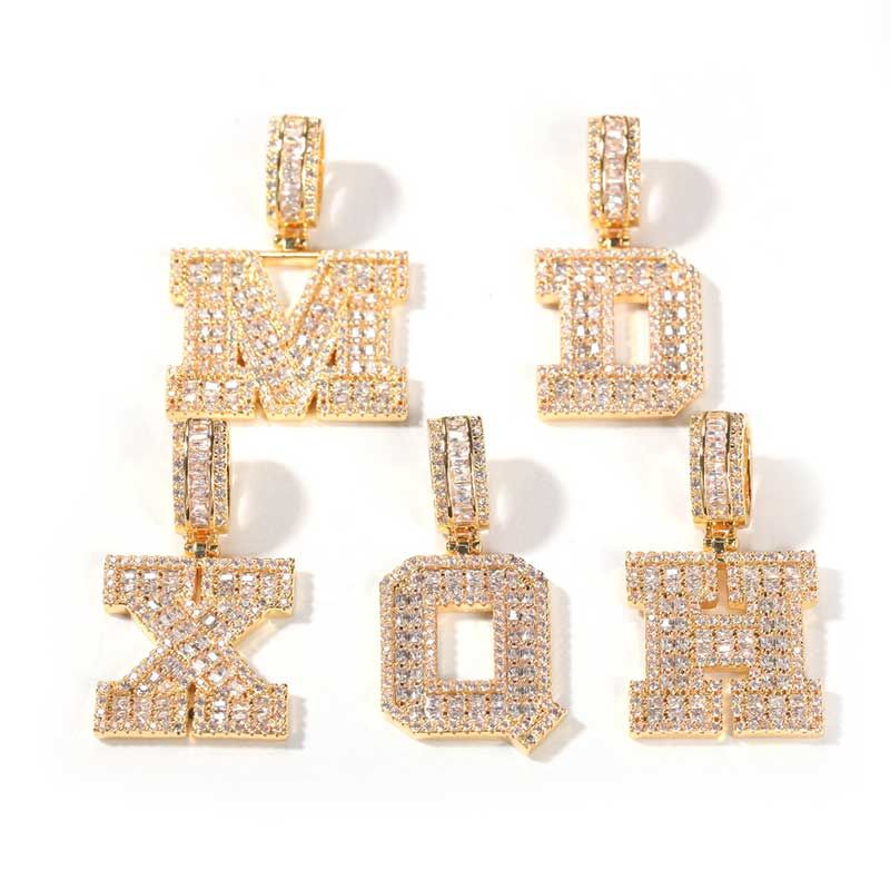Helloice Baguette A to Z Initials Letters Pendants in Gold