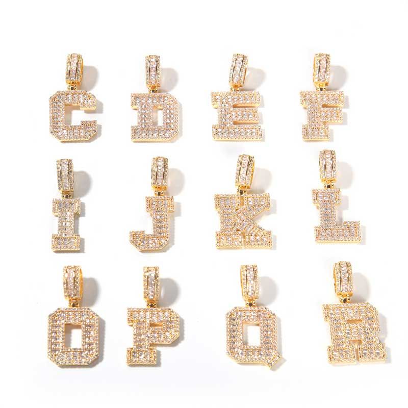  Helloice Baguette A to Z Initials Letters Pendants in Gold