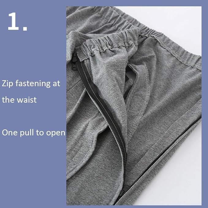 Fully open crotchless pants - Front and back Velcro side zipper design - Suitable for bedridden elderly people