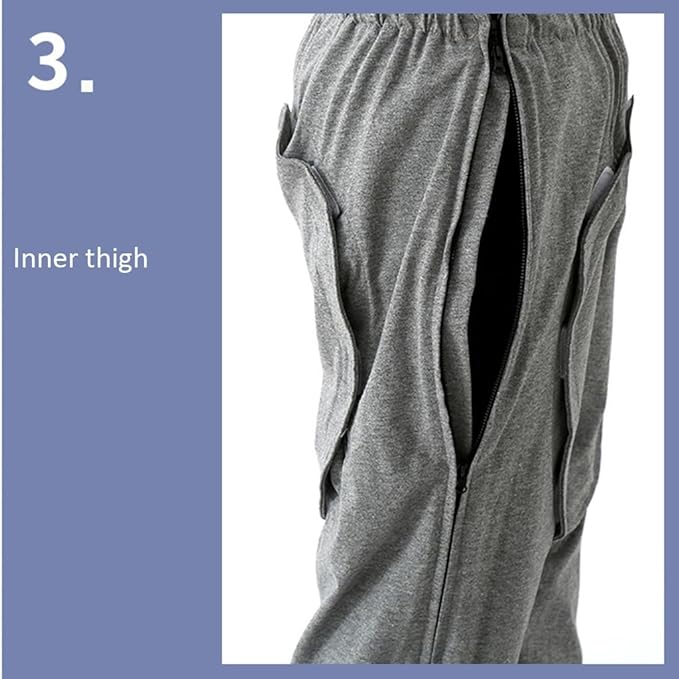 Fully open crotchless pants - Front and back Velcro side zipper design - Suitable for bedridden elderly people