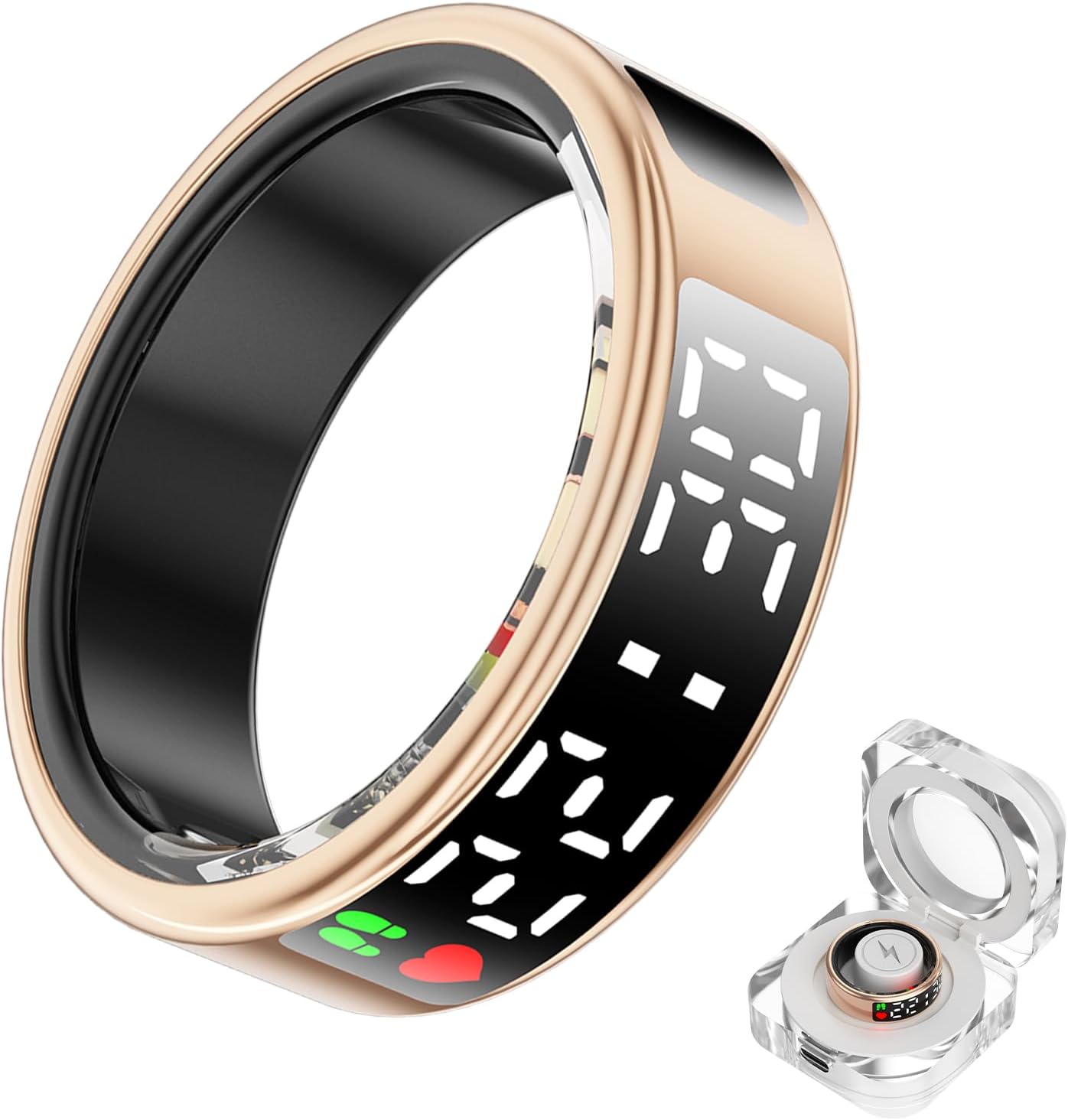 Smart Ring with Screen for Men Women Accurate Monitoring of Pedometer, Heart Rate, Blood Oxygen