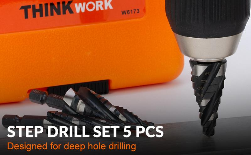 【TikTokShopBlackFriday 】THINKWORK 3-Pc HSS Step Drill Bit Set with Tool Box 1/4" Shank for Aluminum Wood & Plastic Cobalt Step Universal Power Drilling Tools - Hardware