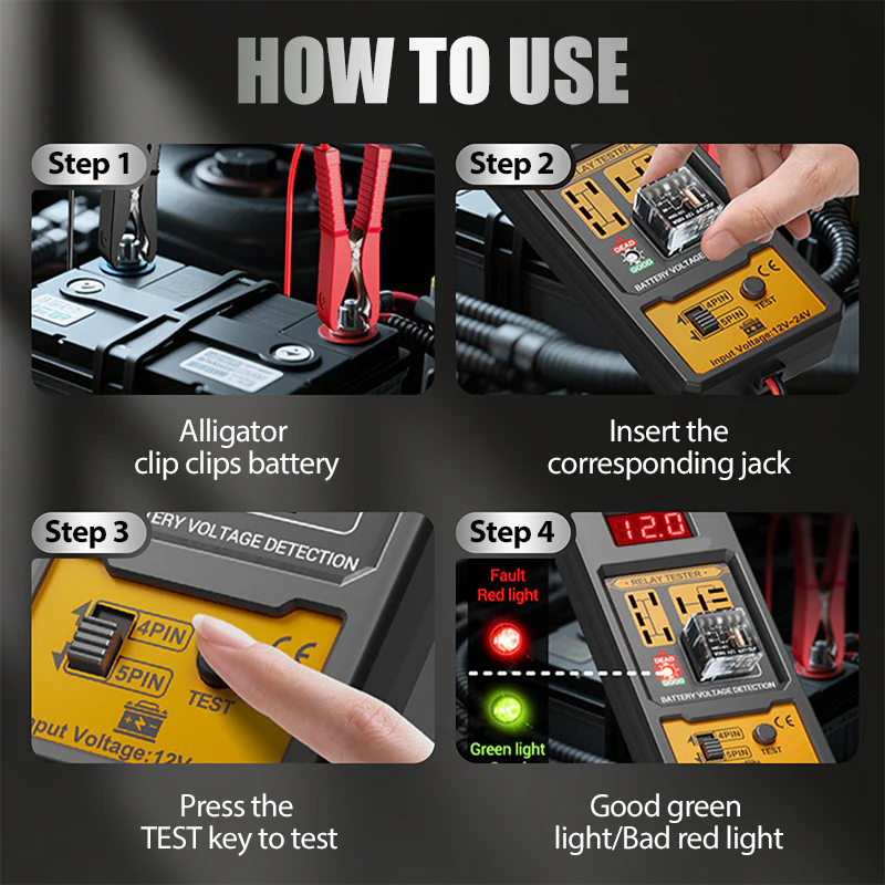 🔥【#1 Best Seller】🔥 Inaccurate diagnostics/dangerous connections/limited compatibility? 4/5 pin relay tester, only 60 units available⚡️