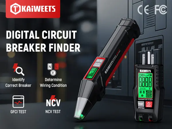 Product Introduction of KAIWEETS AC Circuit Breaker Finder Tool with Alert LCD Display, 2-Piece Set Electric Tester and Voltage Tester with Transmitter and Receiver, NCV Function & Flashlight, Non-Contact Cable Tester and Integrated GFCI Outlet Tester, Portable Detector 6