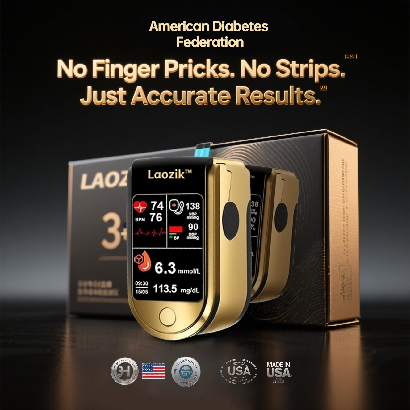 3-in-1 Health Monitor Painless Test - Extremely Fast Readings - Accurate Tracking ✅ Blood Sugar ✅ Heart Rate ✅ Blood Oxygen All-in-One!