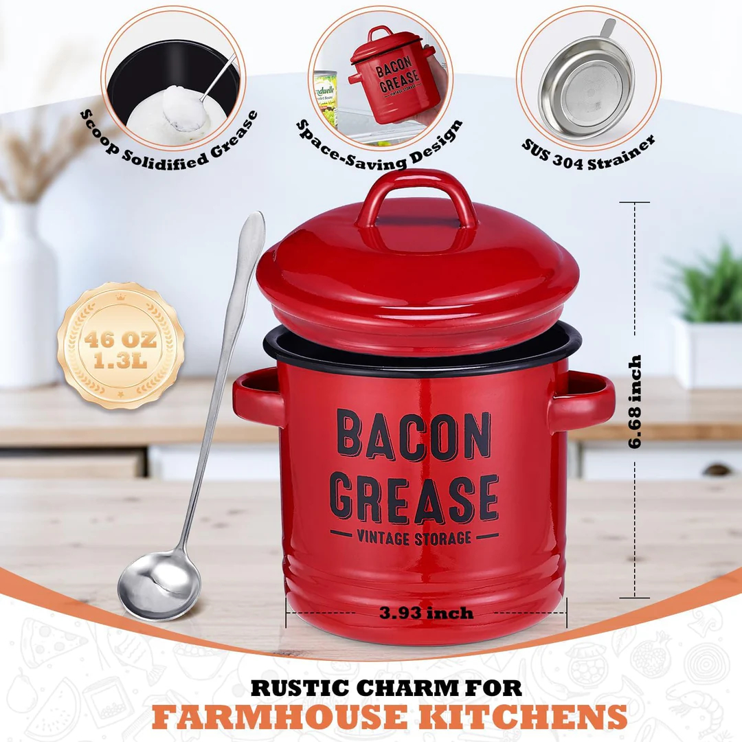 Bacon Grease Container with Strainer Kitchen Oil Storage Can
