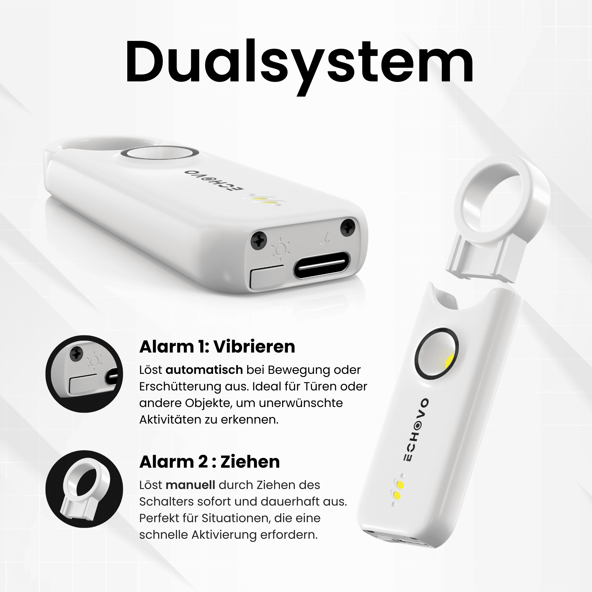 Extrem lauter 140 dB Taschenalarm mit Vibrationssensor, LED-Licht & USB-C-Aufladung