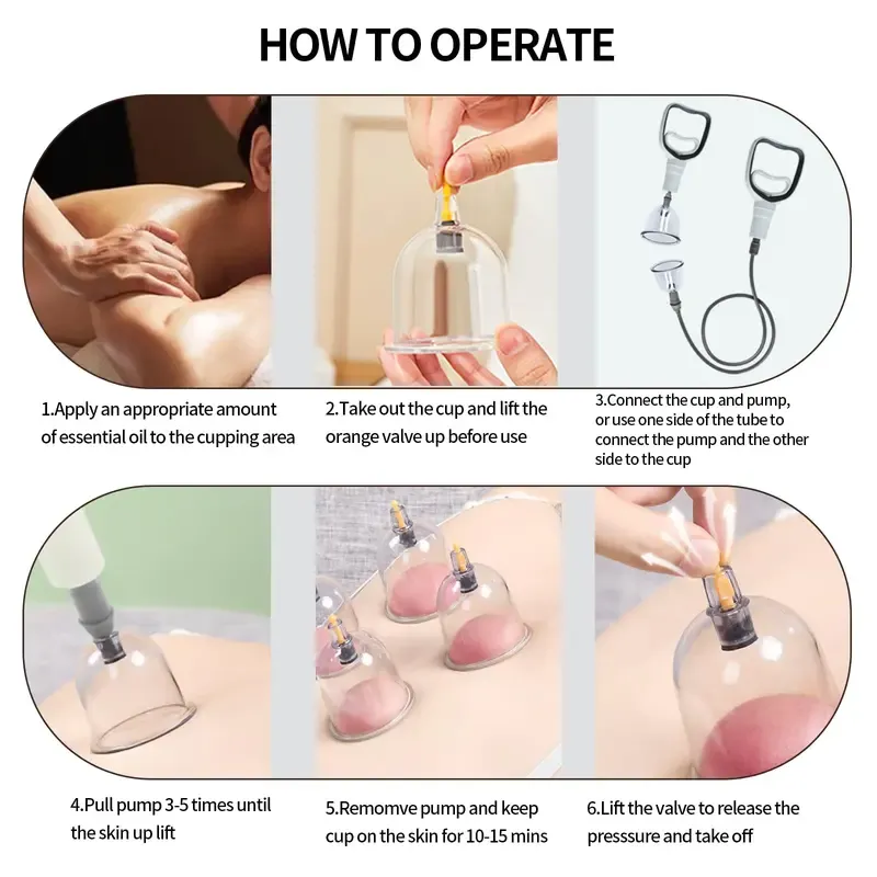 Cupping Set, 6 Cups Cupping Kit for Massage Therapy, Chinese Cupping Therapy Set with Magnetics, Professional Vacuum Cupping Set for Cellulite Reduction Muscle Pain Relief with Manual Pump