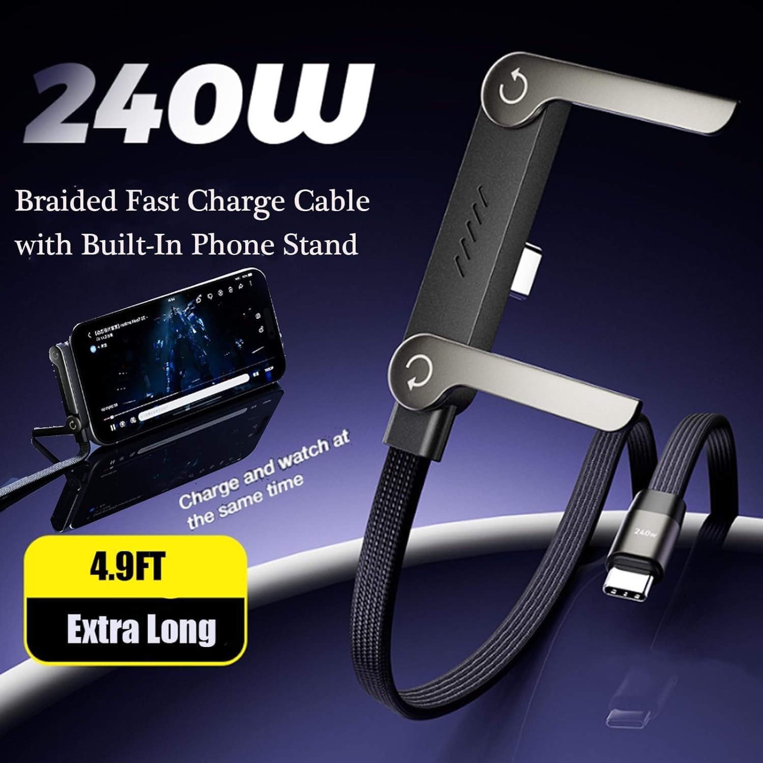 Sideways Phone Charger, 2-in-1 Invisible Holder Charger Cable