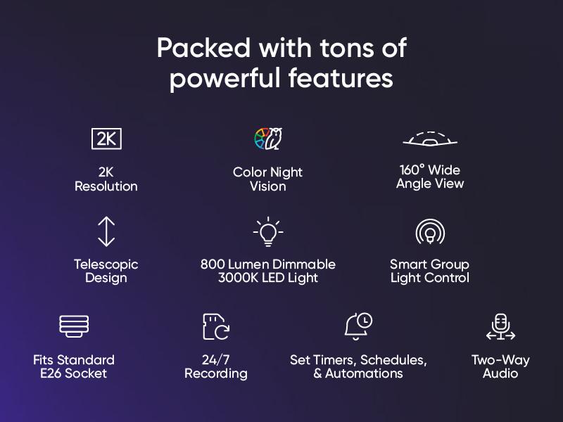 Wyze Bulb Cam &mdash; 2K HD Light Bulb Security Camera, 24/7 MicroSD Recording, Color Night Vision, Optional Advanced AI Subscription for Pet/Package/Person Detection, Dimmable LED, Color Night Vision, 2-Way Audio