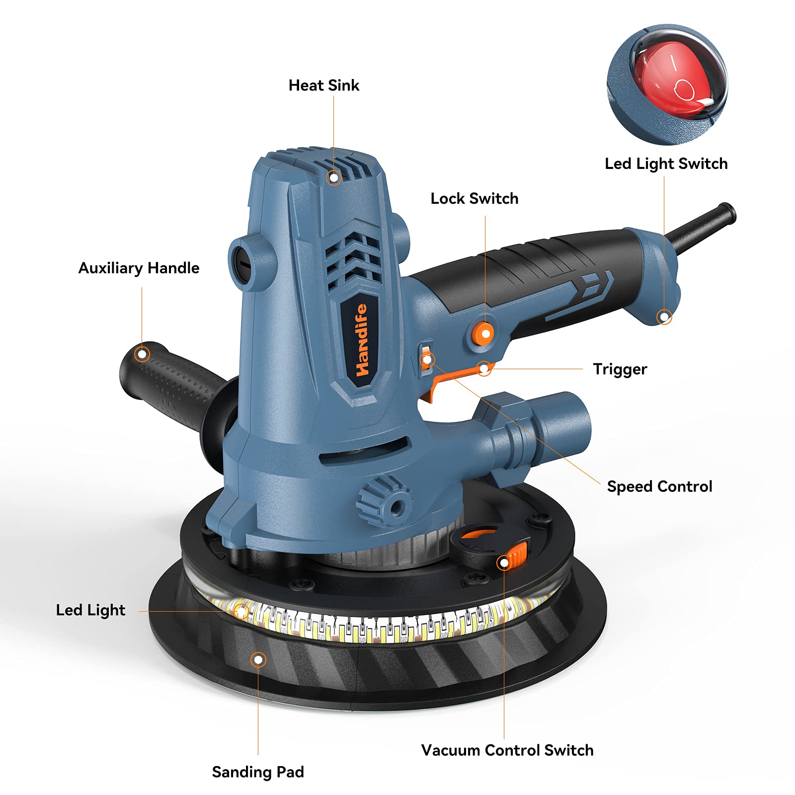 Handife Handheld Drywall Sander 7A 800W Electric Sander for Drywall 5 