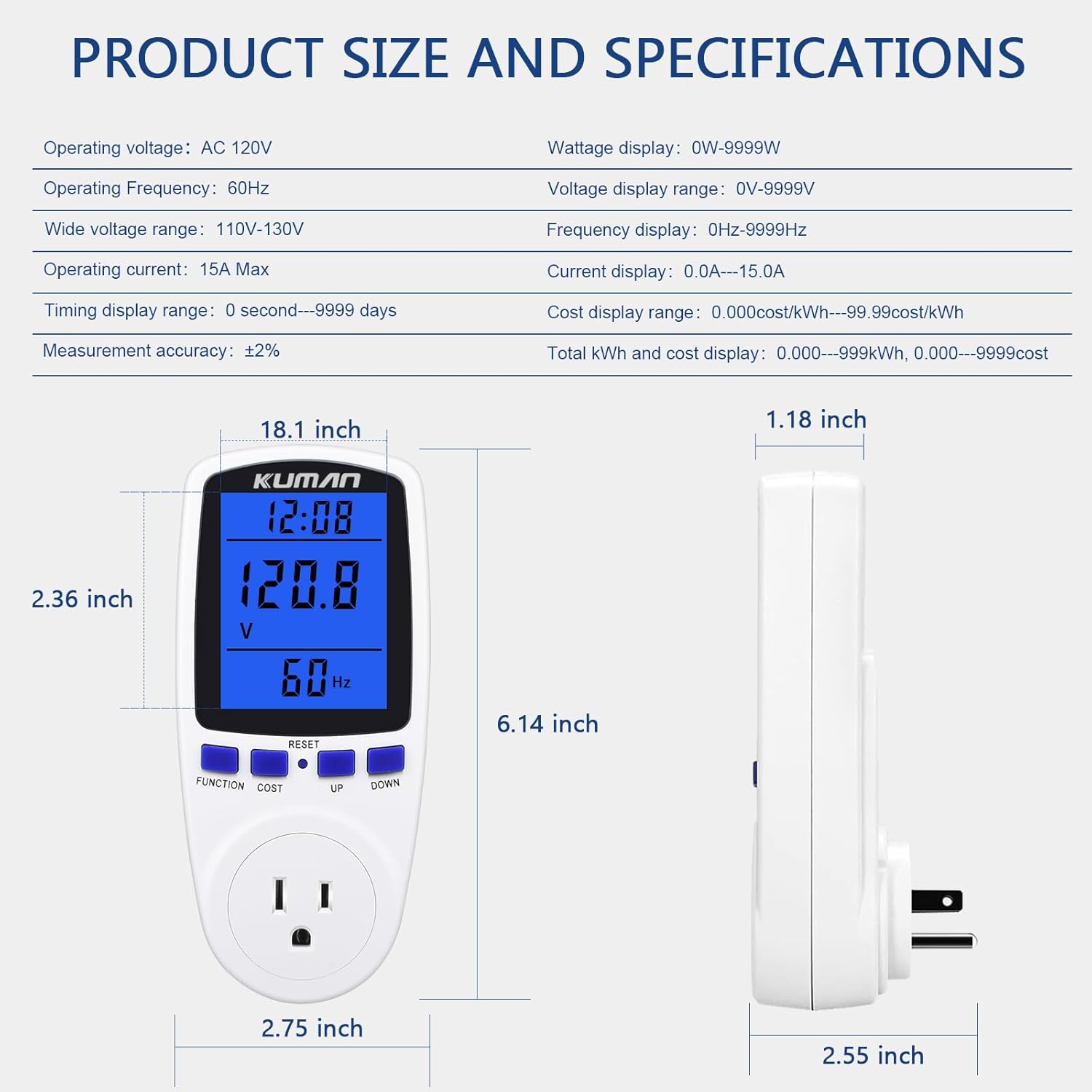 Advanced LCD Display Night Vision, Equipped with Power Consumption Monitor Energy Voltage Amps Electricity Usage Monitor, Overload Protection, 7 Display Modes for Energy Saving, Watt Meter