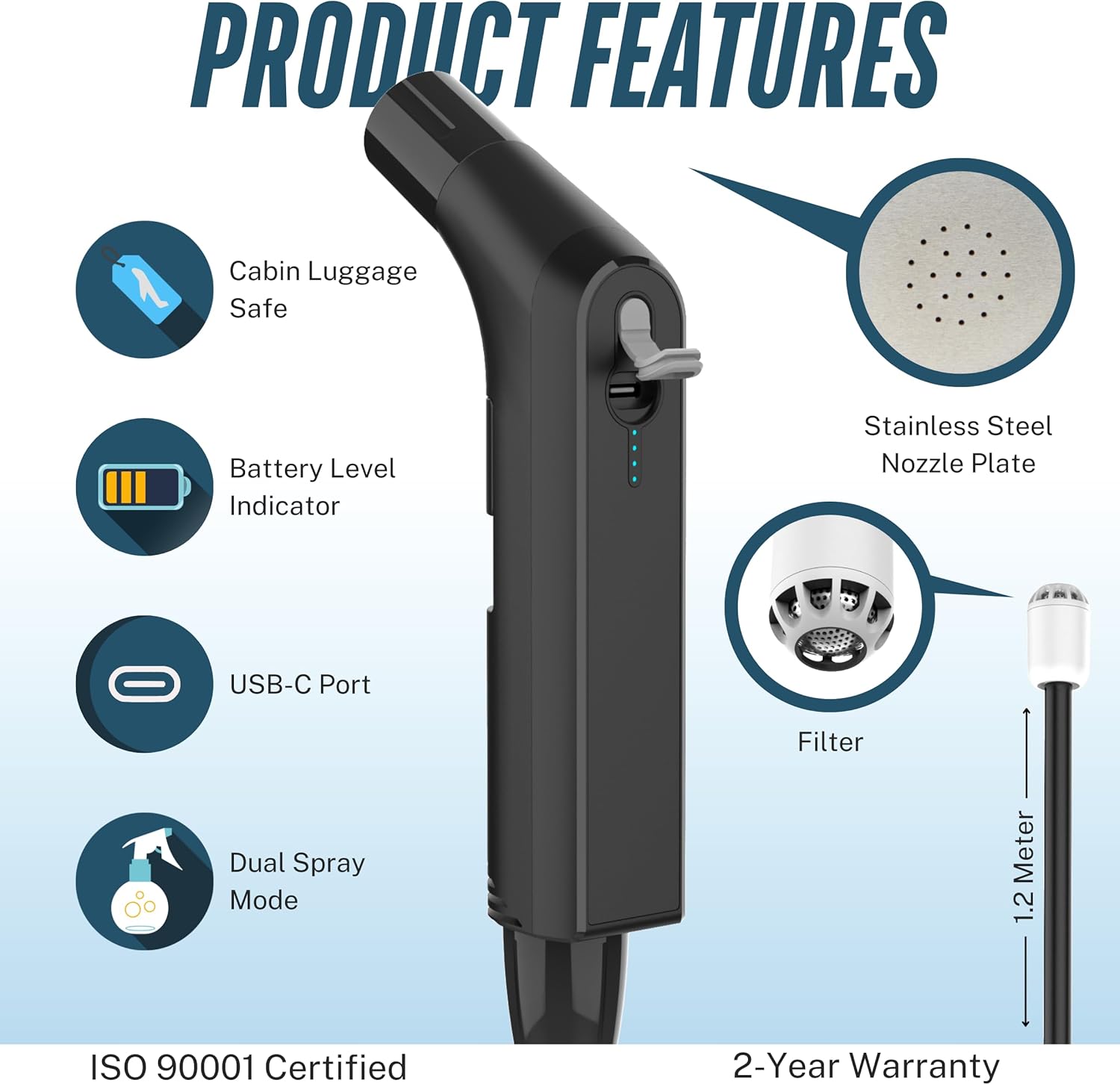 Portable Electric Rechargeable Travel Bidet, Mini Pressure Sprayer for Bathroom and Outdoor, Ideal for Travel