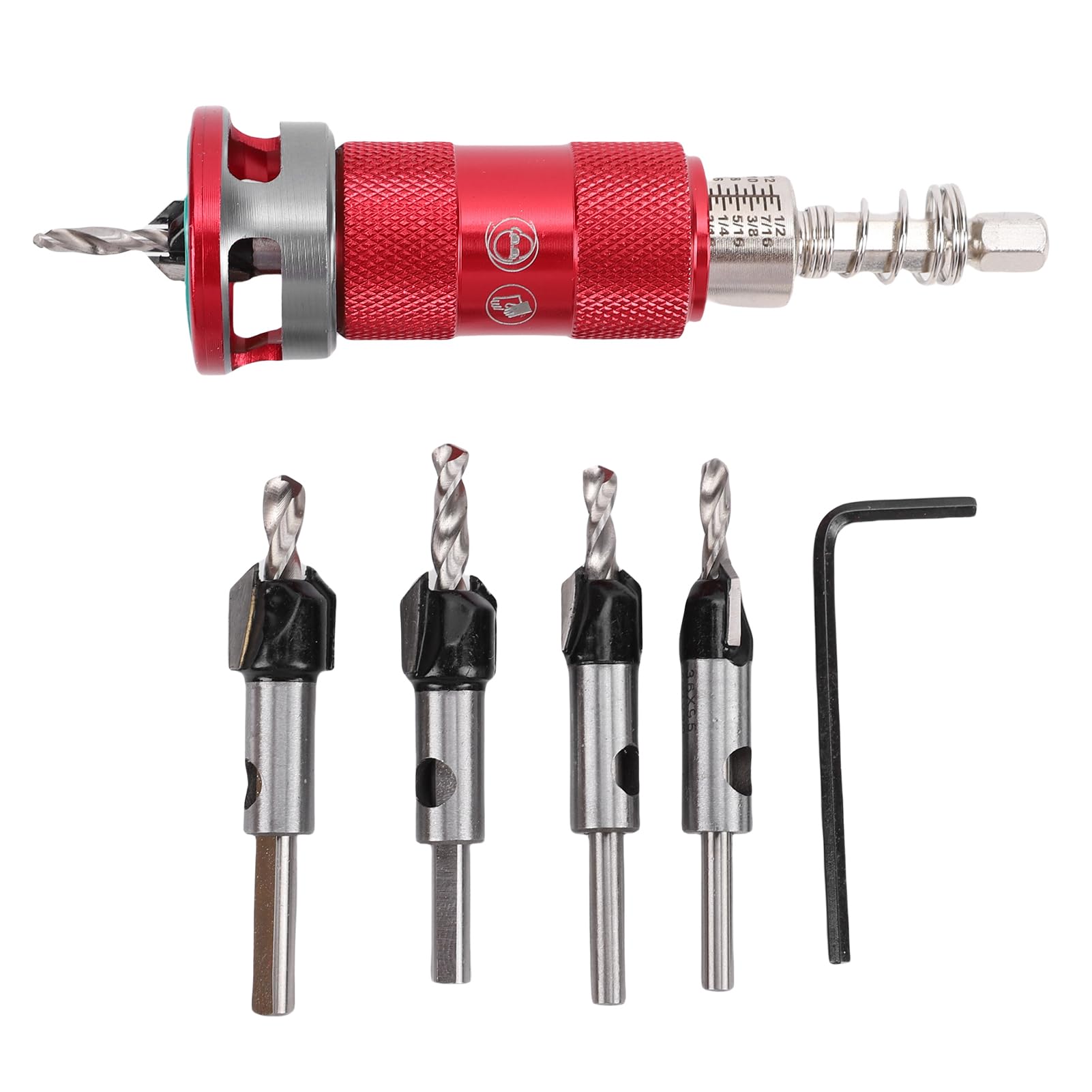 Countersink Drill Bit Set, Adjustable Depth Hex Shank HSS M2 Tapered Bits