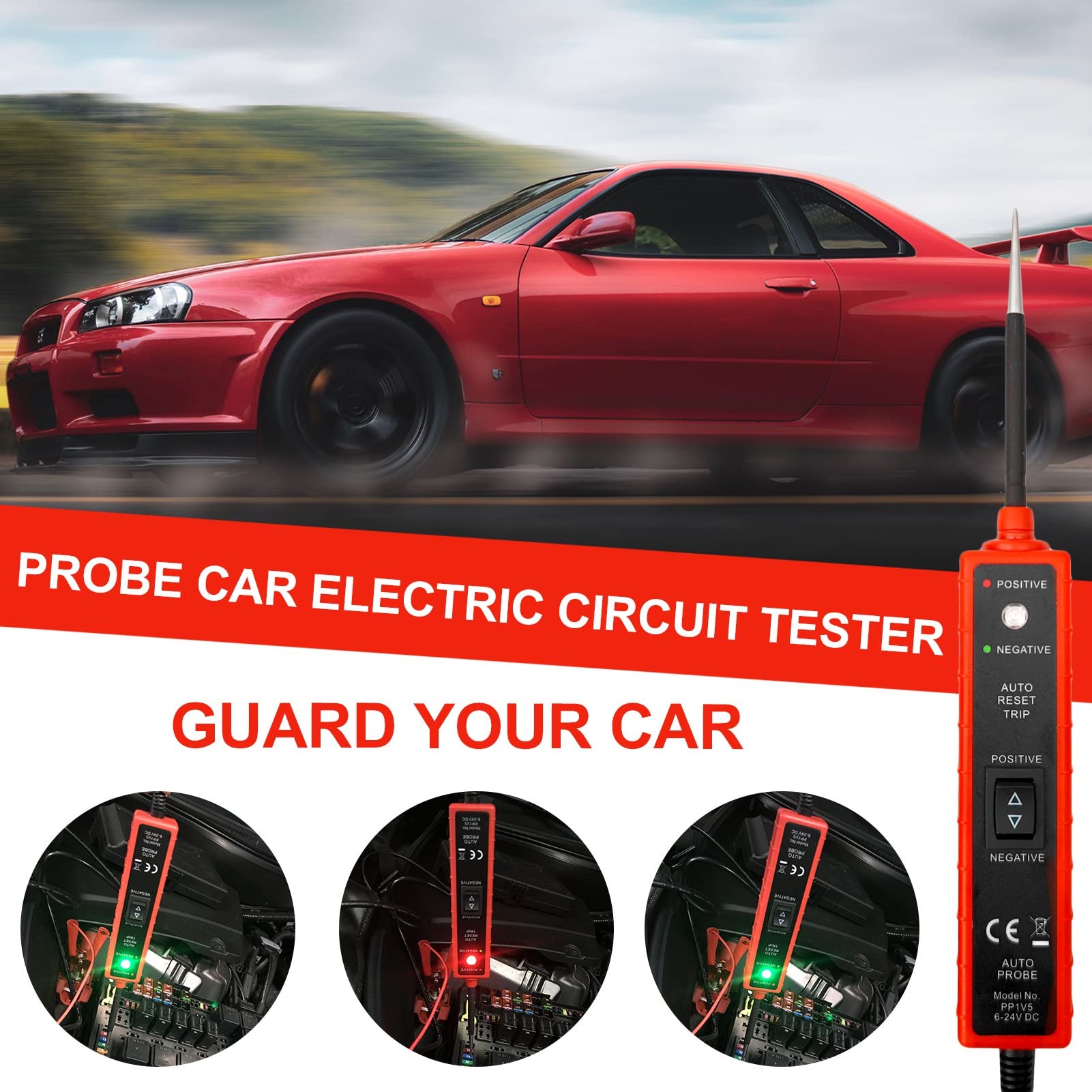 Car Circuit Probe Tester Diagnostic Tool Short Circuit Protection Red Dc 6 24v For Automotive Power