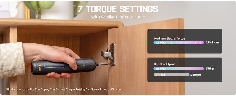 Fanttik S2 Pro 3.7V Electric Screwdriver, Cordless Screwdriver Set, 7 Torque Settings, 0.5 to 6N.m, 20 Magnetic Bits, 1/4''Hex Shank, with 90&deg; Angle Adapter, for Furniture, Household Repairs Tool Kit Power Tool Accessories Christmas Gift