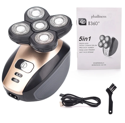 5 In 1 4D Men's Rechargeable Bald Head Electric Shaver