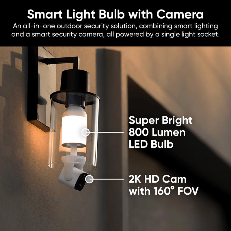 High-definition light bulb surveillance camera, 24/7 MicroSD card recording, color night vision.