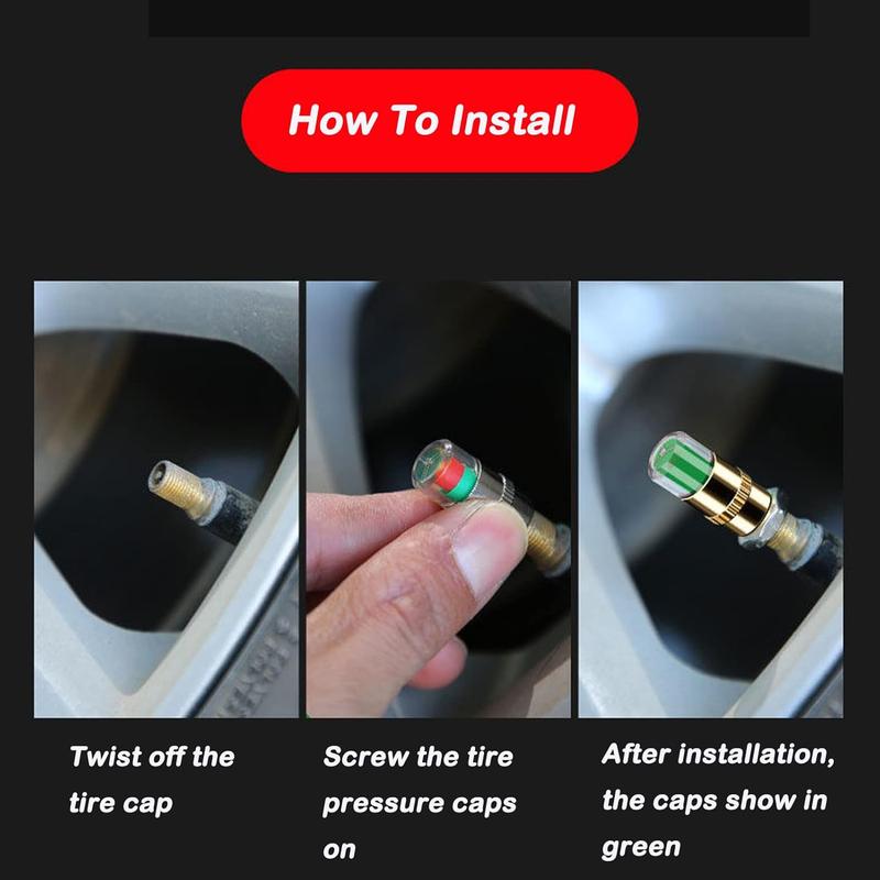 4PCS Automotive Pressure Monitor Valve Caps - For Mid-Duty, Compact & Motorcycles, Bicycles - Compatible with Tire Pressure Monitoring (Copper Core)