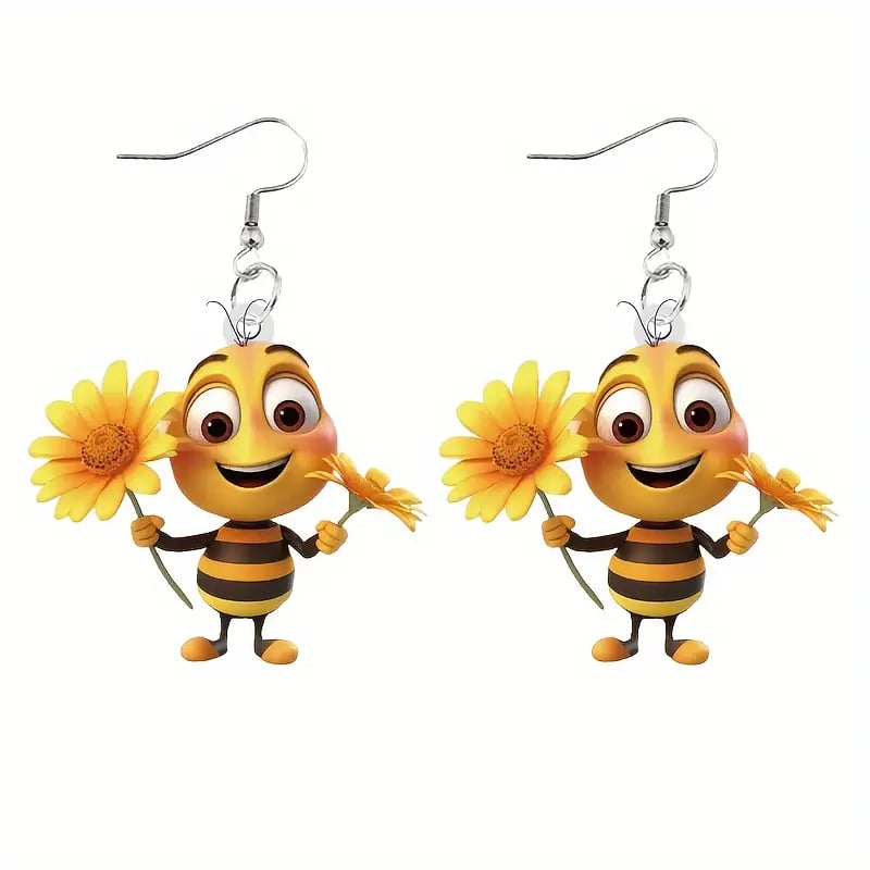 (🔥HOT SALE NOW 49% OFF) -🌻Cute Sunflower & Bee Acrylic Earrings🐝