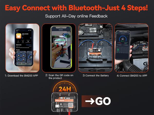 Product Introduction of ANCEL BM200 12V Car Battery Tester, Bluetooth 4.2 Auto Battery Load Analyzer for Lithium & Lead-Acid Batteries with Cranking Charging Test Alarm Record Voltage History 10