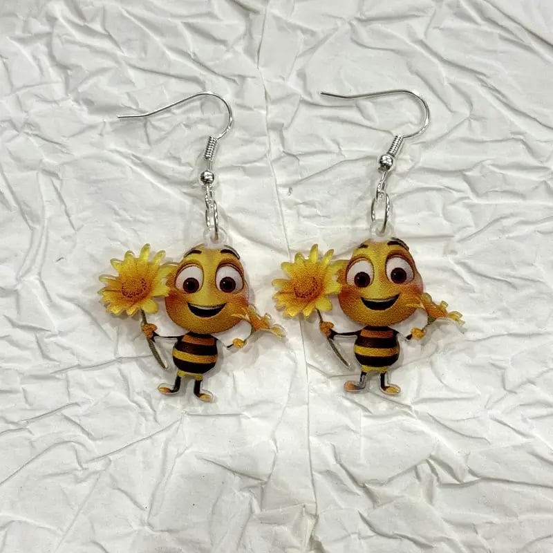(🔥HOT SALE NOW 49% OFF) -🌻Cute Sunflower & Bee Acrylic Earrings🐝