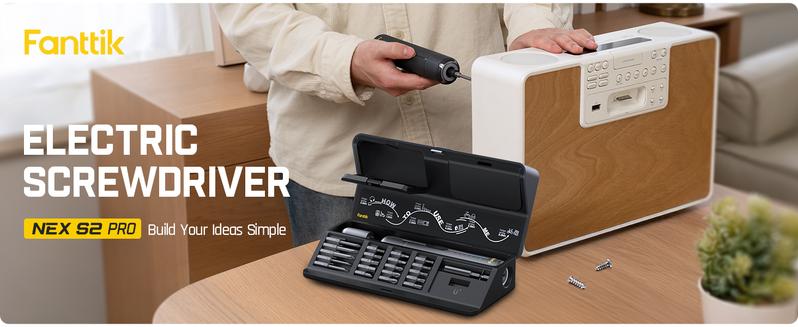 Fanttik S2 Pro 3.7V Electric Screwdriver, Cordless Screwdriver Set, 7 Torque Settings, 0.5 to 6N.m, 20 Magnetic Bits, 1/4''Hex Shank, with 90&deg; Angle Adapter, for Furniture, Household Repairs Tool Kit Power Tool Accessories Christmas Gift