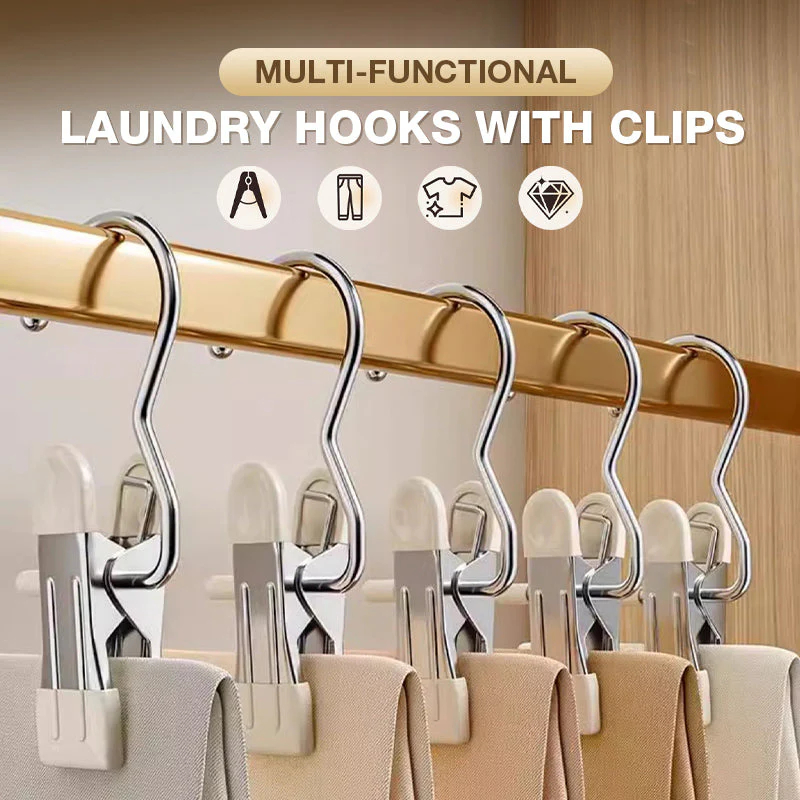👔🧺 Multifunctional Drying Rack Hangers with Clips - Powerful, Non-Slip Rubber Coating & Durable Stainless Steel (Ideal for Washing Machine & Storage)
