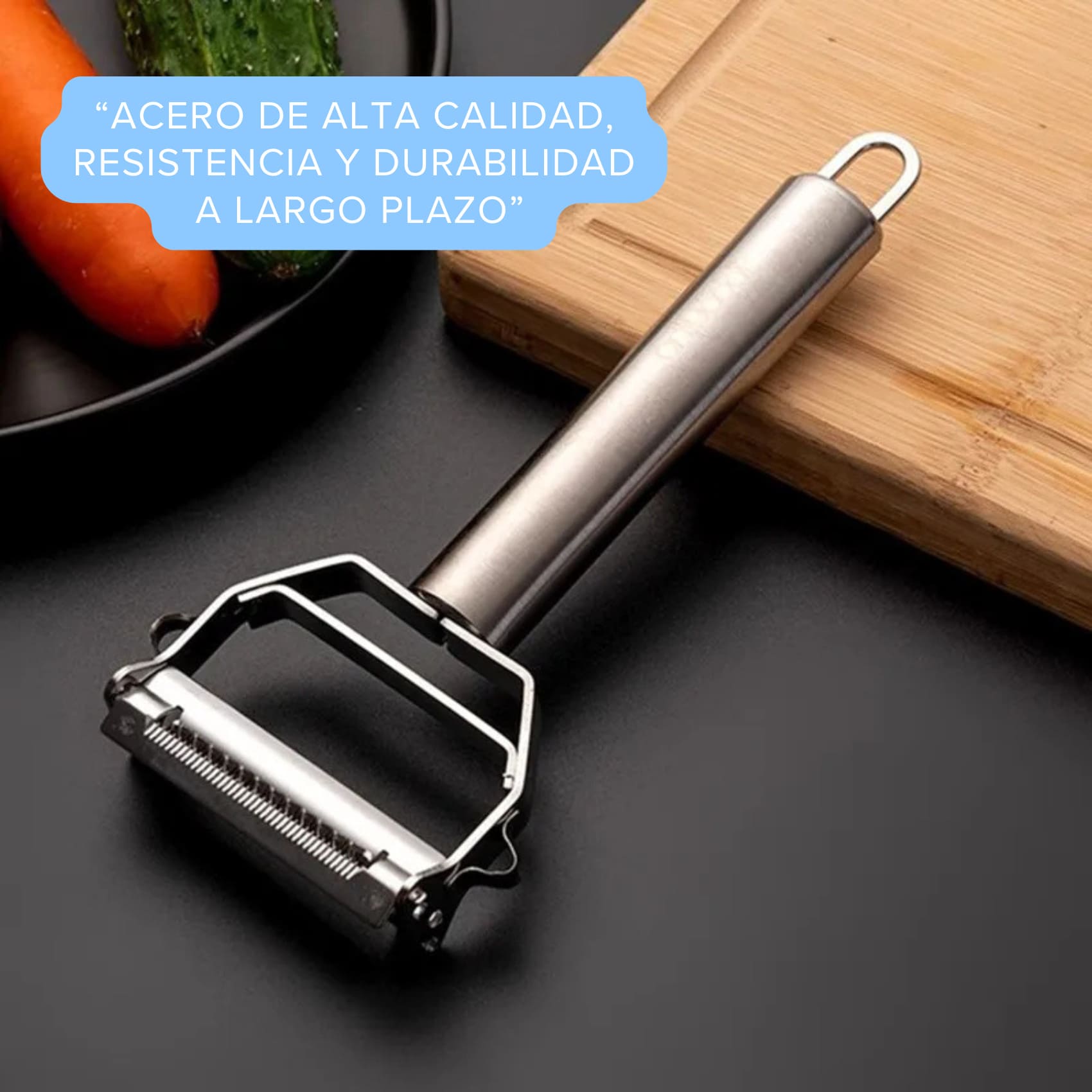 Pelador Multifuncional (Pela Rebana Descorazona Acanala Corta) Frutas y Verduras Doble Cabezal Acero Inox