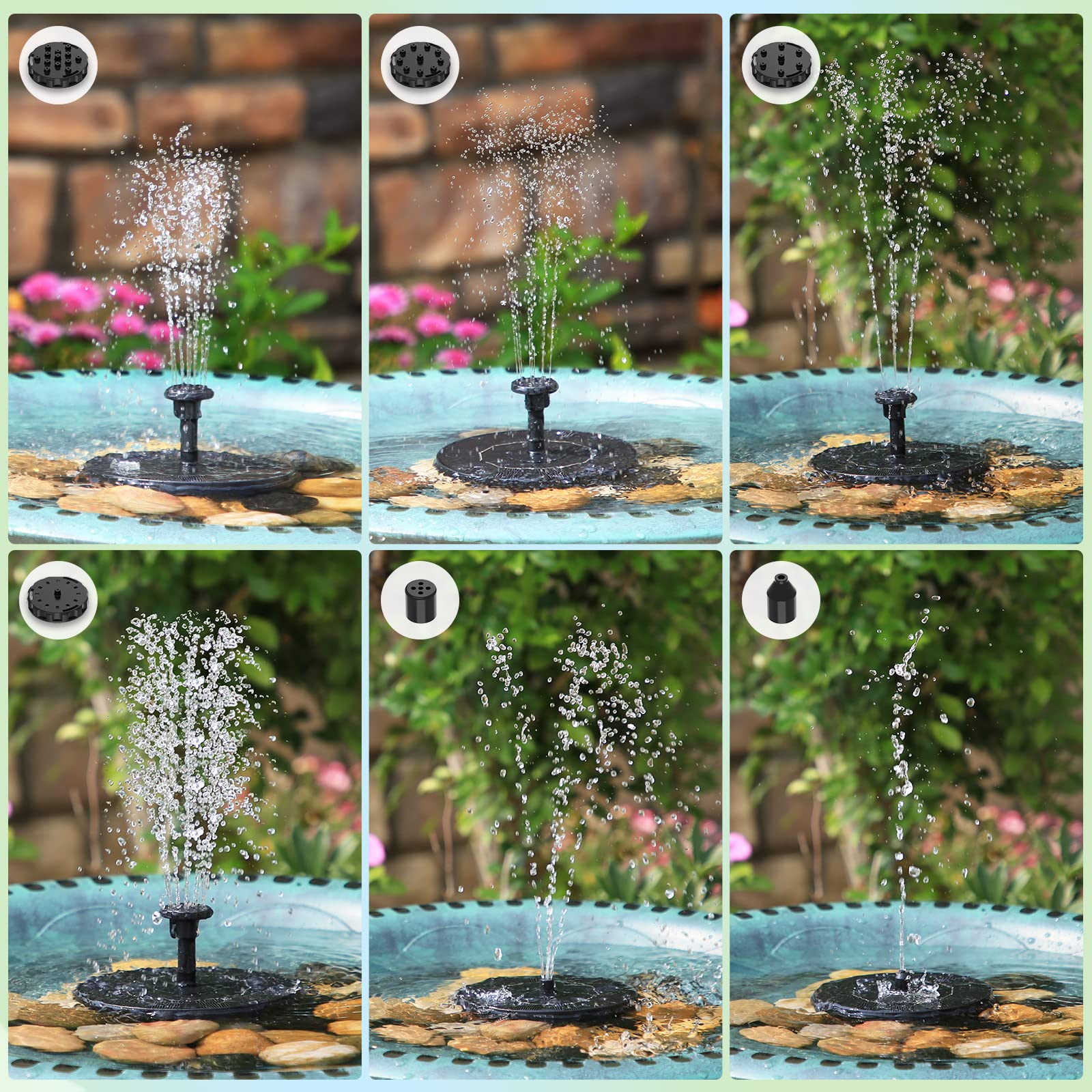 Outdoor solar-powered fountain, suitable for gardens, ponds, bird baths, and DIY water features. Solar-powered floating fountain pump.