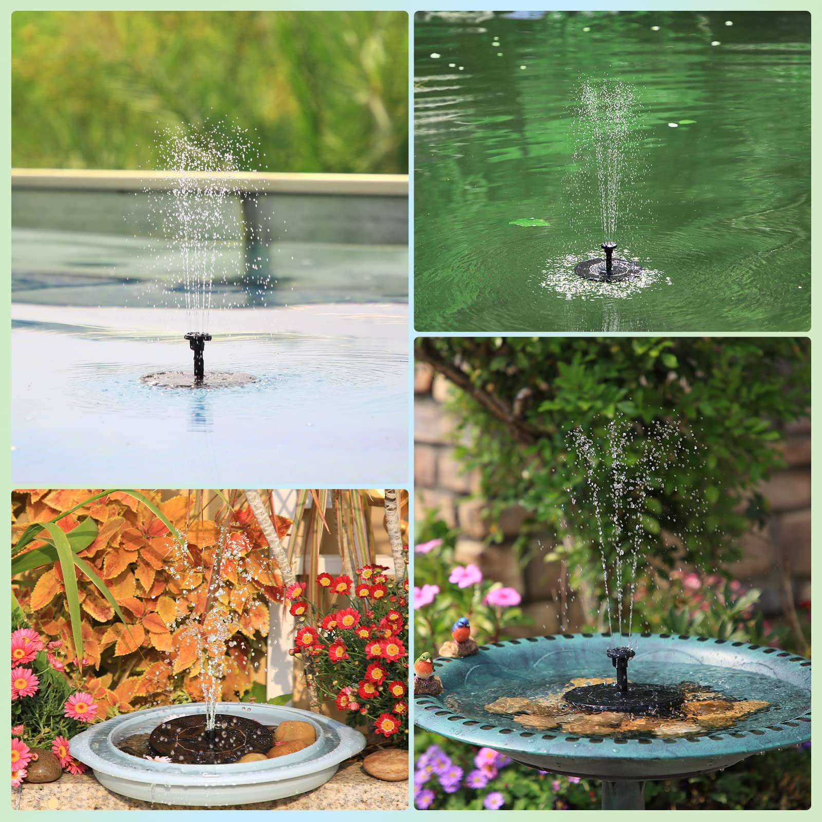 Outdoor solar-powered fountain, suitable for gardens, ponds, bird baths, and DIY water features. Solar-powered floating fountain pump.