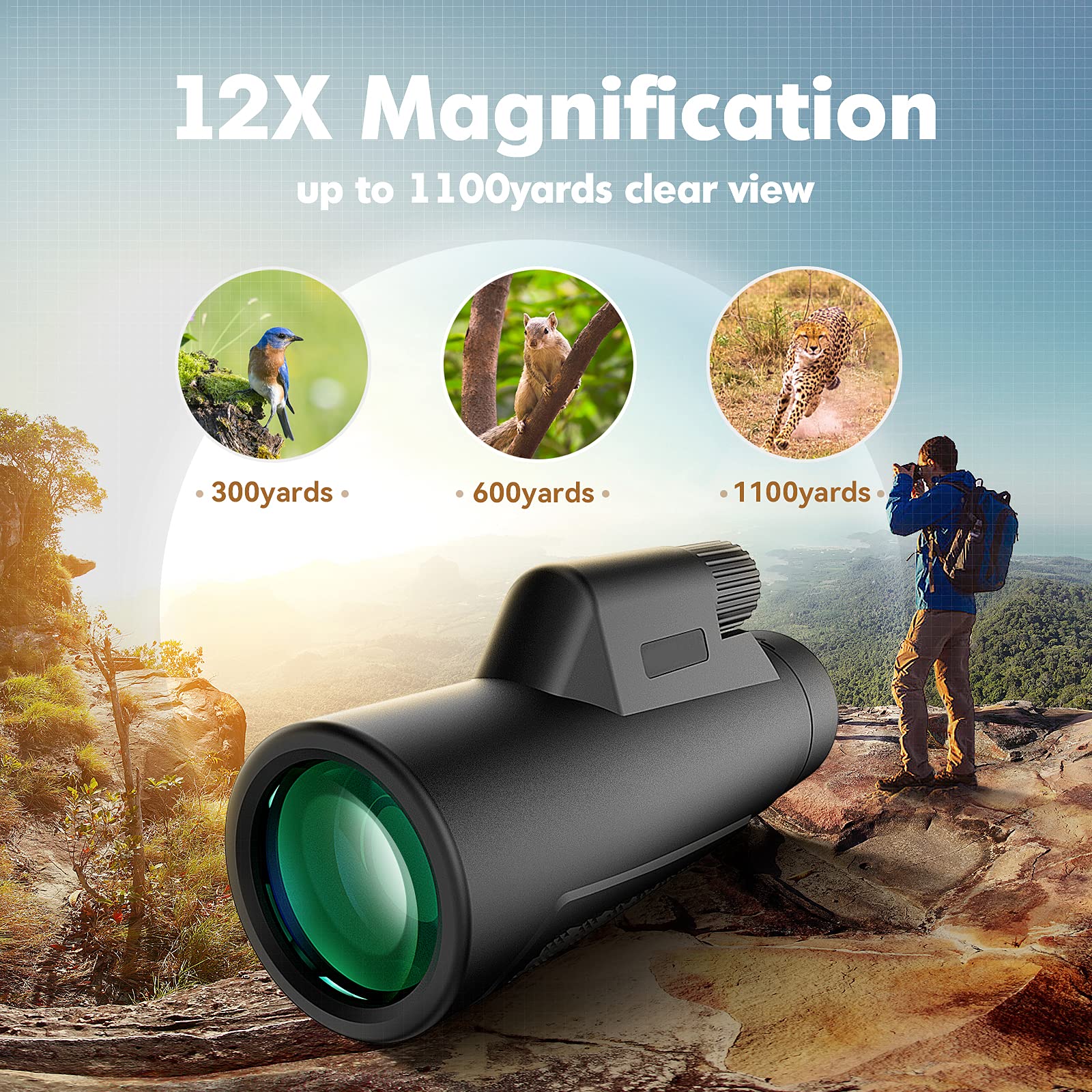 Monocular Telescope, 12x50 HD High Power Monocular for Adults with nig