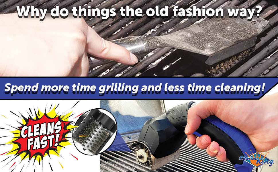 Flame King YSN-RGB2 Electric BBQ Grill Brush, Cordless and Rechargeable, Stainless Steel Bristles