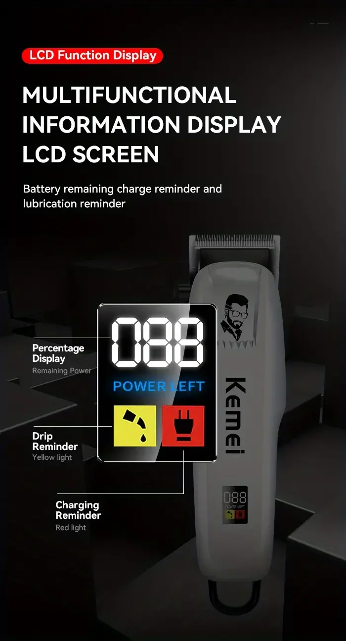 Cortadora el&eacute;ctrica Comi KM-PG809A de alta potencia con cabezal de carga r&aacute;pida ajustable y pantalla digital LCD profesional detalles 8