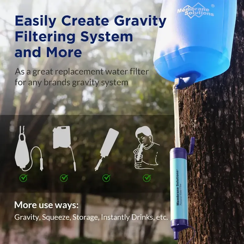 Membrane Solutions/WAKIWAKI Water Filter Straw Portable Survival Filtering System for Drinking, Hiking, Camping, and Emergency Preparedness