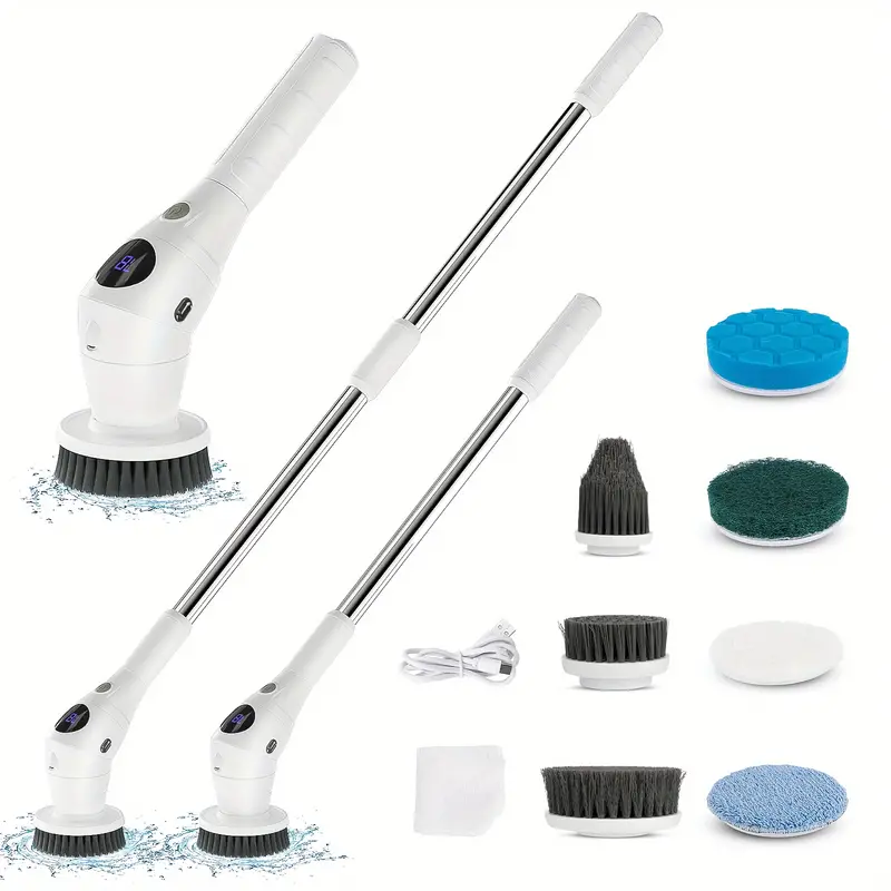electric spin scrubber cordless shower scrubber with 7 replacement head 3 adjustable speed power scrubber bathroom scrubber cleaning brush with extension handle for bathtub floor tile grout details 1