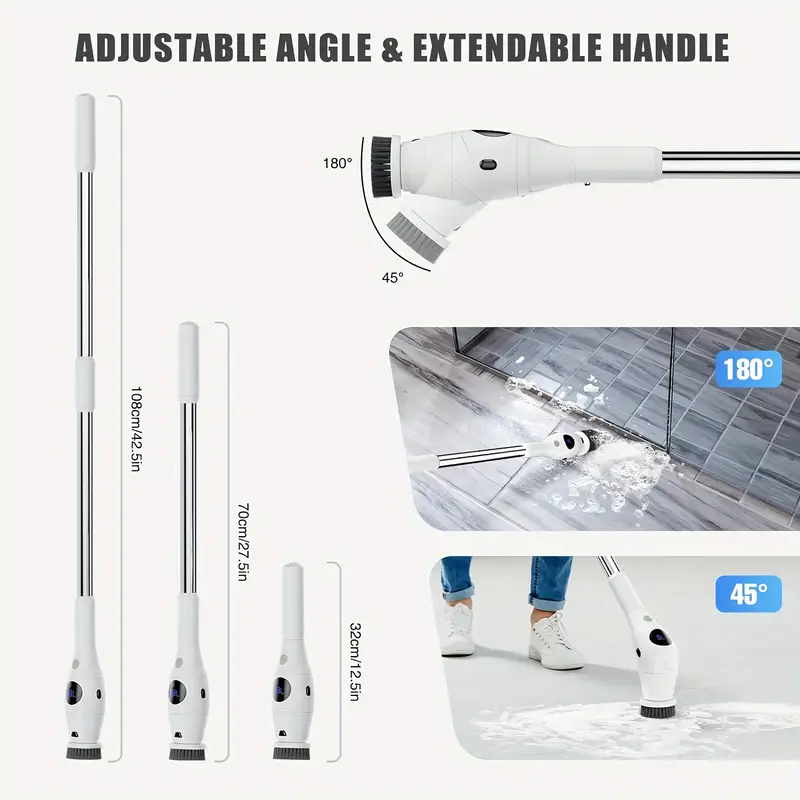 electric spin scrubber cordless shower scrubber with 7 replacement head 3 adjustable speed power scrubber bathroom scrubber cleaning brush with extension handle for bathtub floor tile grout details 3