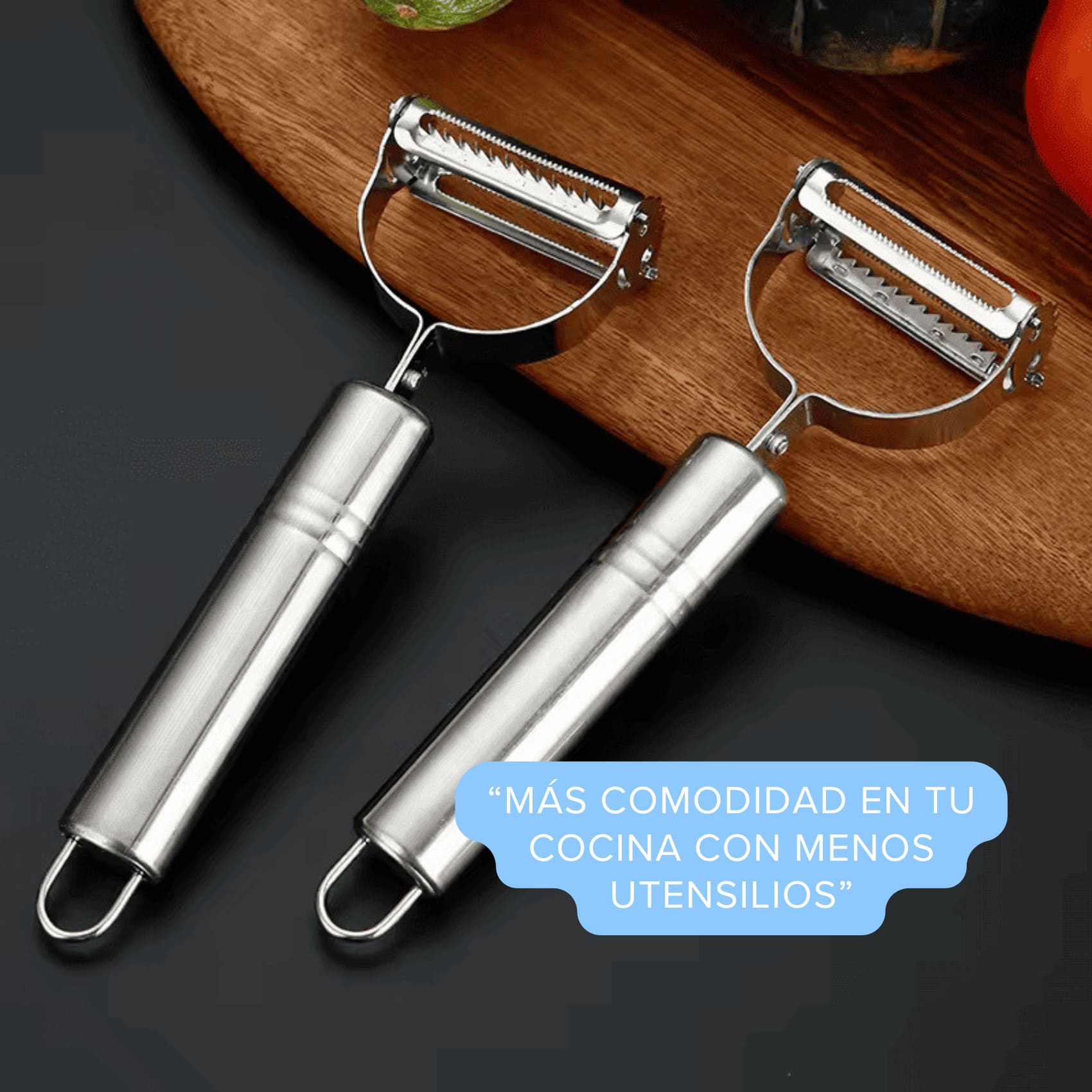 Pelador Multifuncional (Pela Rebana Descorazona Acanala Corta) Frutas y Verduras Doble Cabezal Acero Inox
